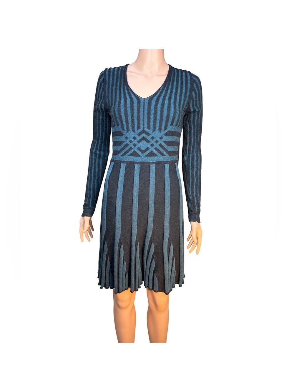 Studio M Coralie Teal and Black Long Sleeve Sweater Dress Small NWT